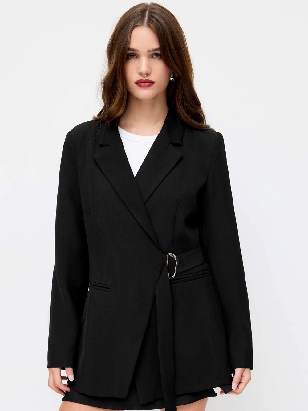 Cider belted blazer with metal hardware detail — size XS.